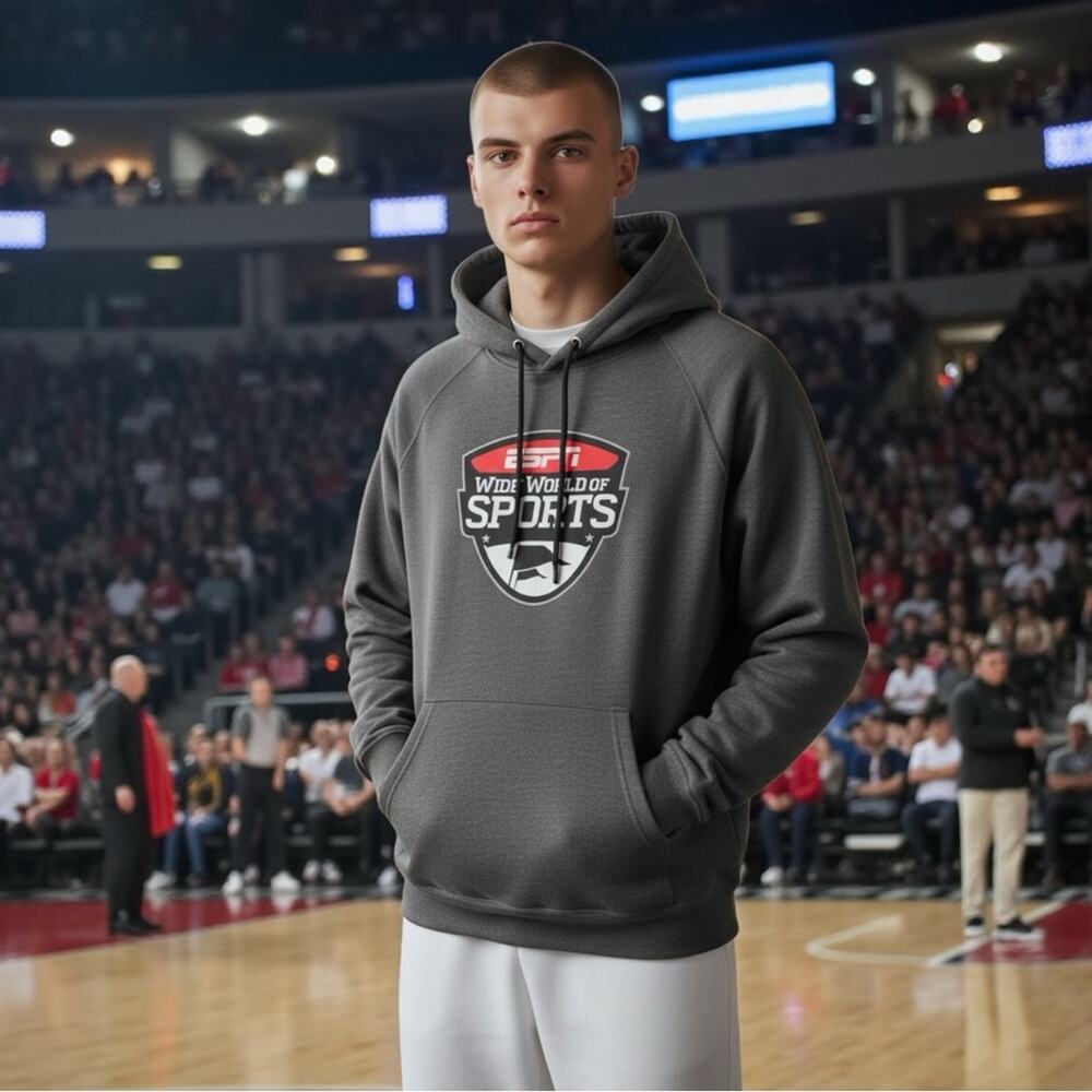 ESPN WIDE WORLD SPORTS Men’s 2XL Gray BACKPACK Hoodie Sweatshirt